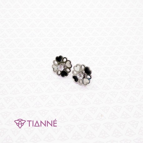 Aretes Flor Negro y Blanco